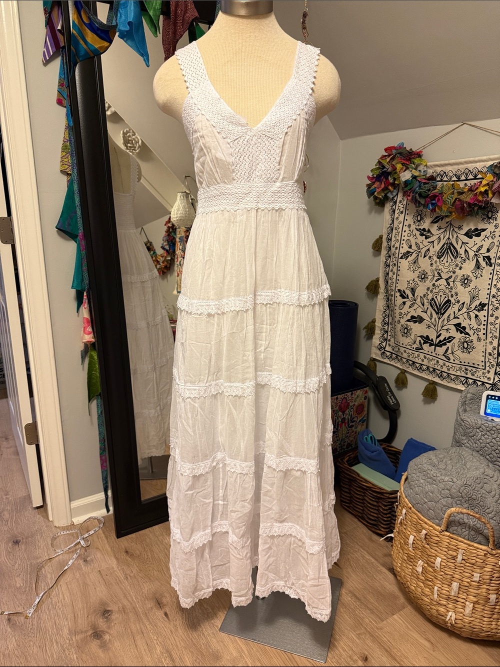 India Boutique White Lace-Trim Maxi Dress